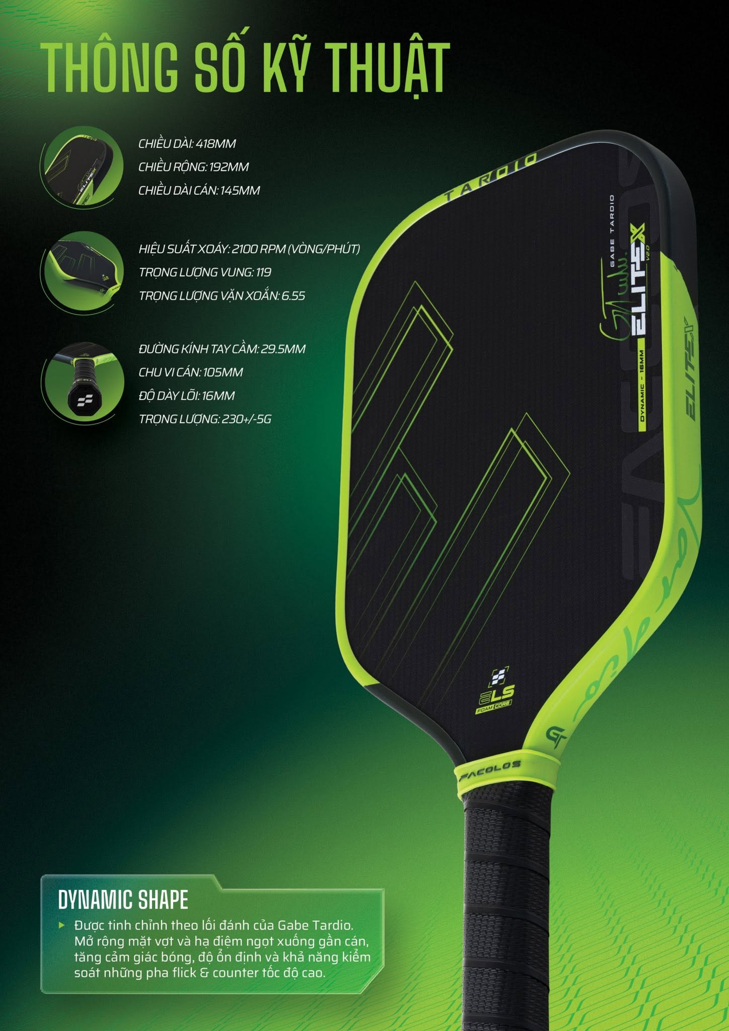 Vợt Pickleball Facolos EliteX Gabe Tardio 16mm (4)